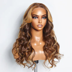 Luxe Tresses 24 Inches 5"x5" Body Wavy Wear & Go Glueless #4/27 Lace Closure Wig-100% Human Hair